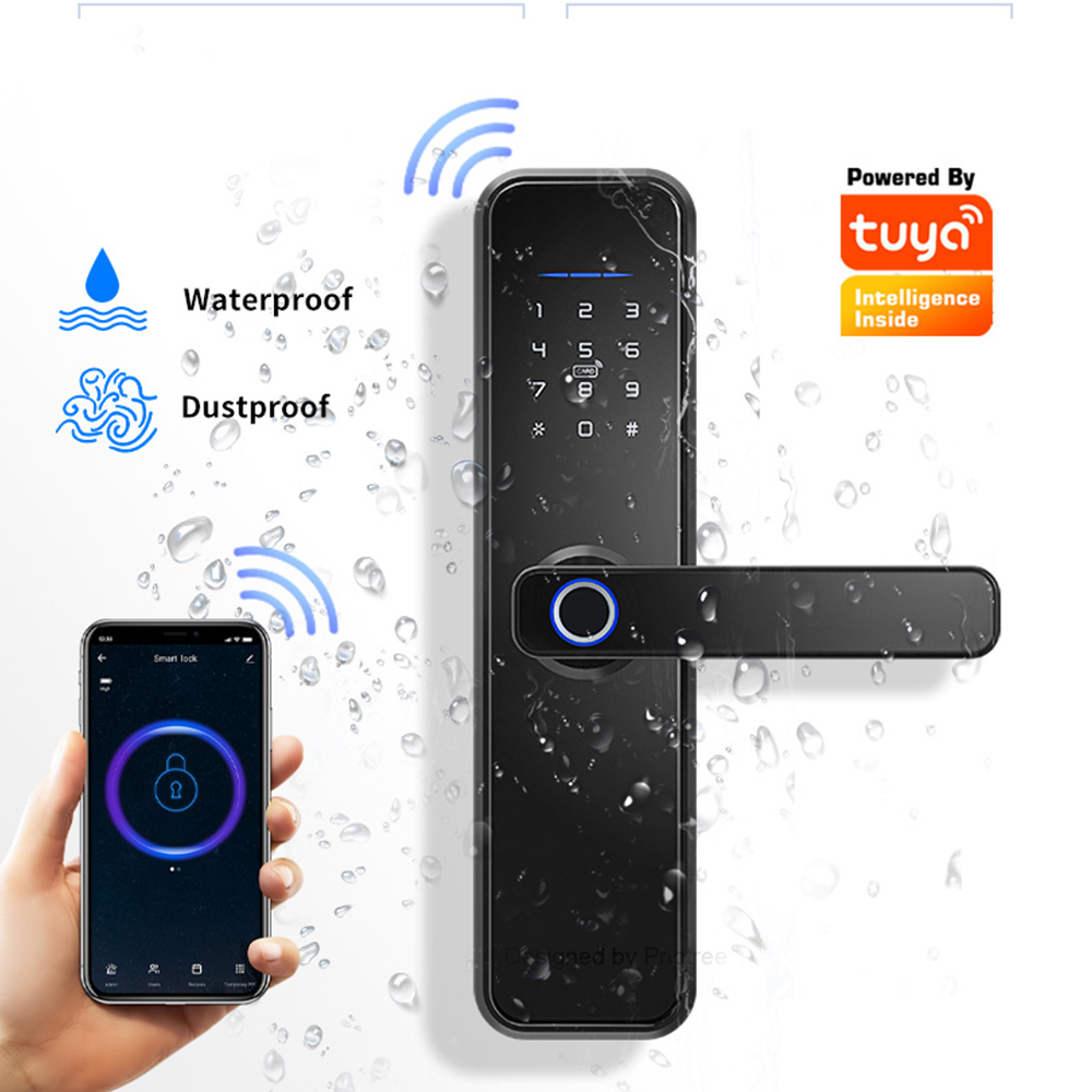 Fechadura de porta inteligente com impressão digital WIFI à prova d'água Tuya APP